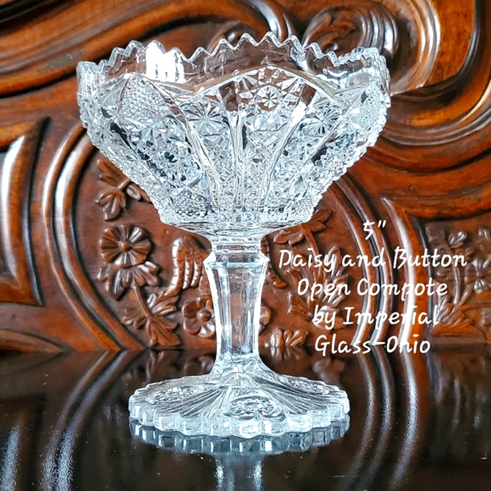 Vntg 5" Daisy & Button AKA Bellaire Octagon #505 Compote by Imperial Glass-Ohio